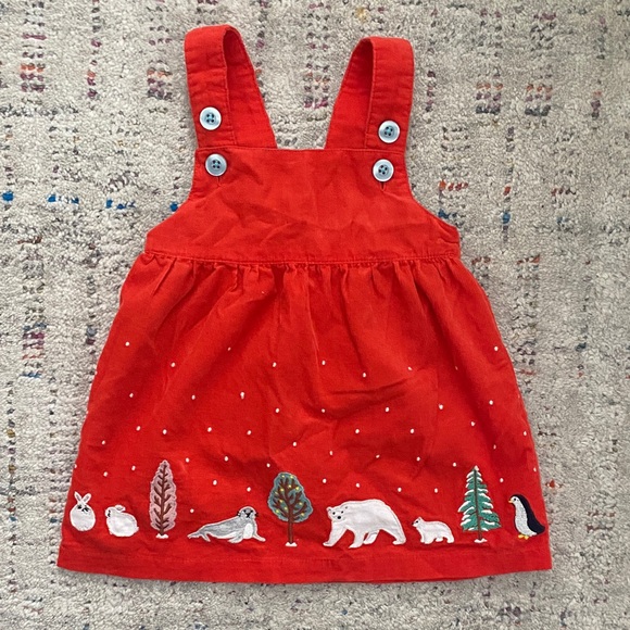 Boden Other - Mini Boden baby holiday winter Red dress w/ embroidered animals size 3-6 months